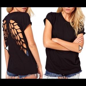 Gamiss black Angel Wing Laser Cutout Shirt Sz L